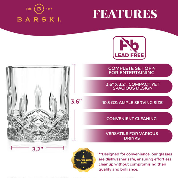 Barski Whiskey Glasses Double Old Fashioned Rocks Glass Set of 4